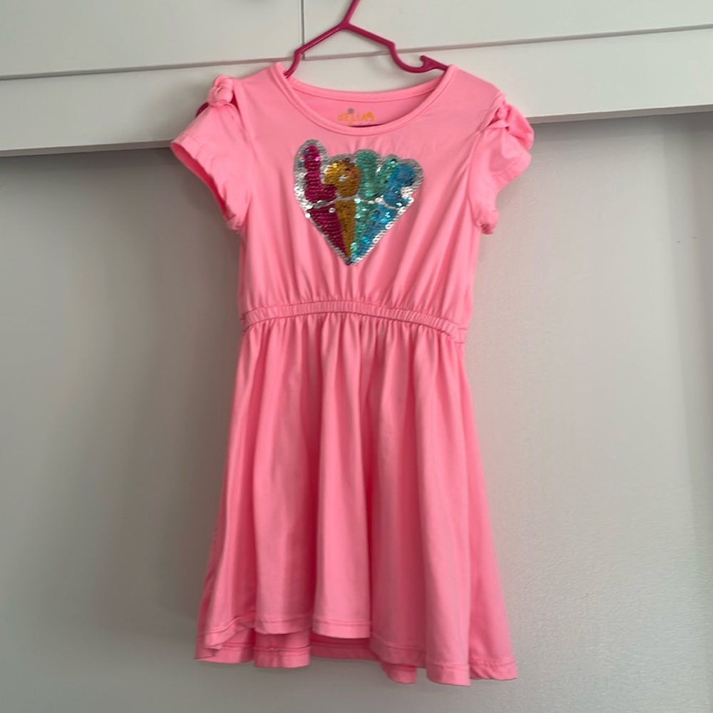 Girls hi low dress with sequin appliqué